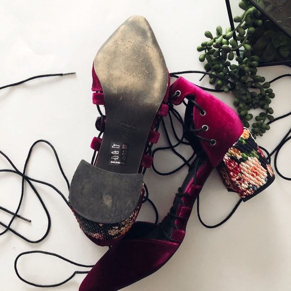 Free People Pink Velvet Top Down Block Heel - Picture 6 of 8